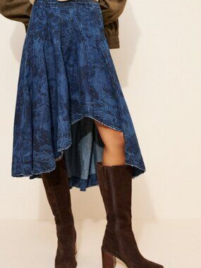 Pilcro Asymmetrical Denim Jean Skirt 14 Floral Aline